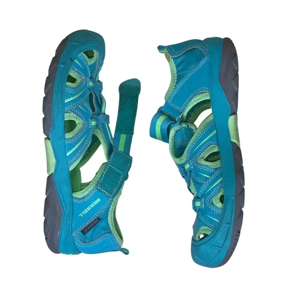 Merrell Hydro Hiker Water Sandals Youth 6W Blue Green Leather Outdoor MY53378